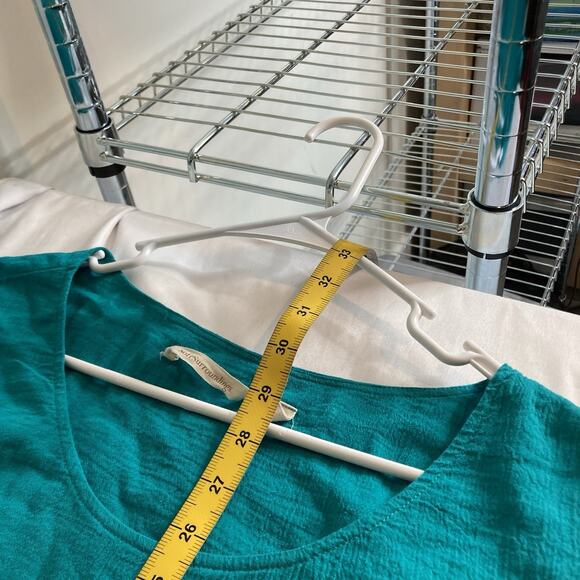 Soft Surroundings Women's Teal Crinkle Lagenlook Top Size L Asymmetric Hem Flowy - Picture 3 of 10